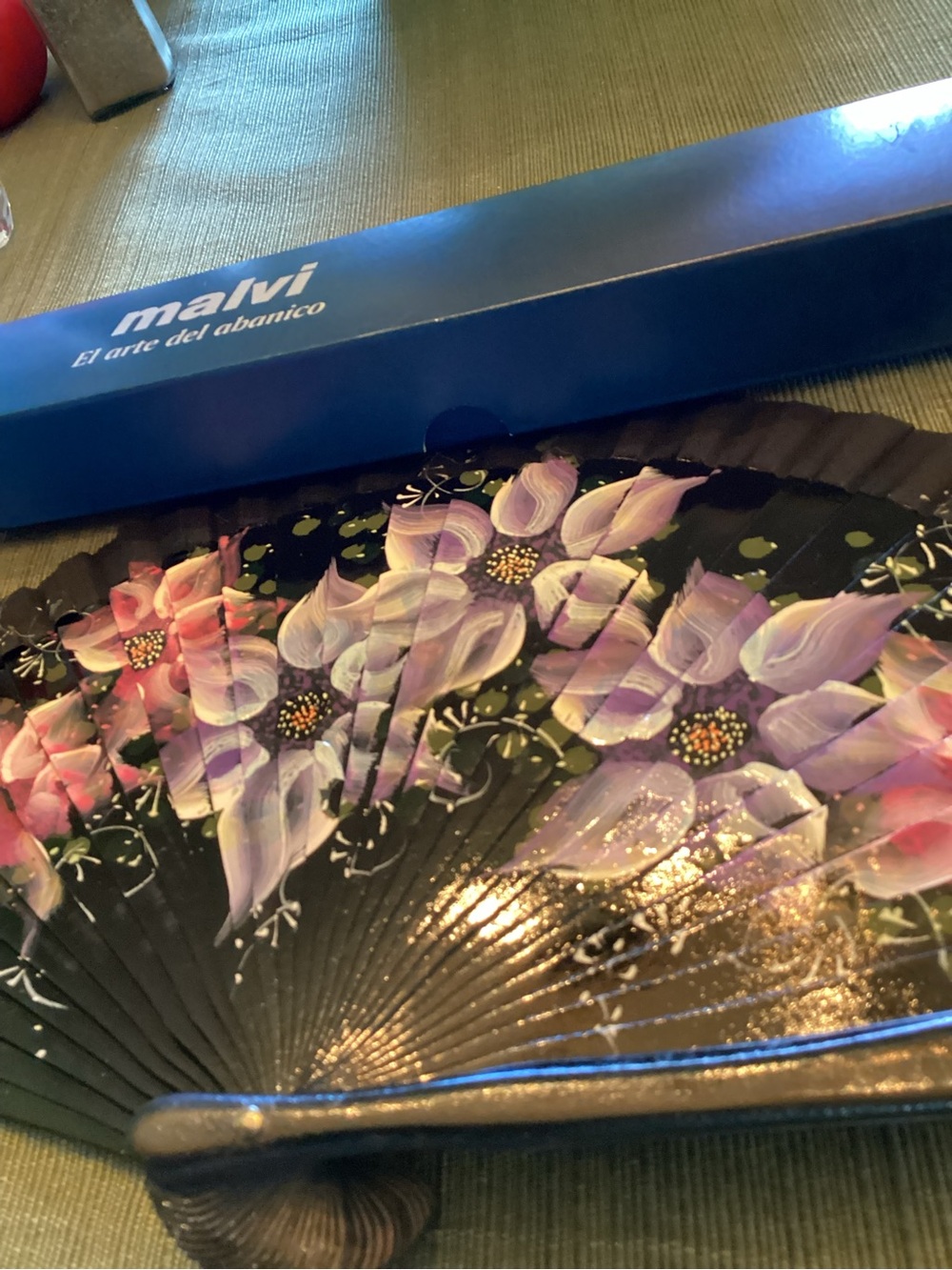 Malvi Hand Painted Wood Fan, Imported From Spain - Picture 5 of 11
